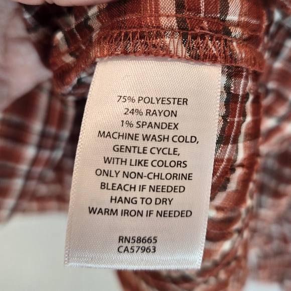 Tresure & Bond Womens Pull Over Top Sz L Rust Plaid Ballon Sleeves Relaxed Fit - Picture 8 of 11